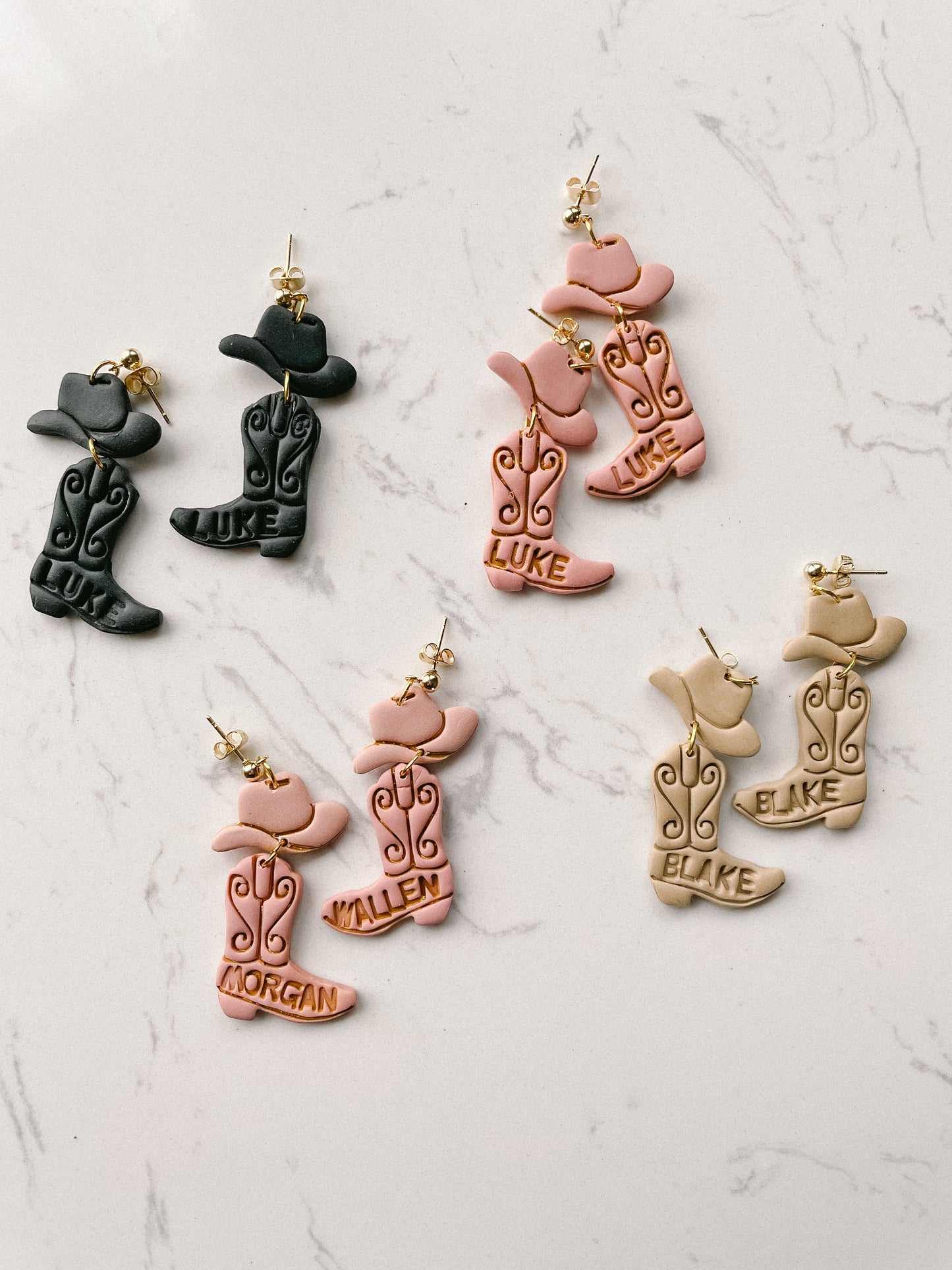 Morgan Wallen Country Music Cowboy Boot Handmade Polymer Clay Earrings