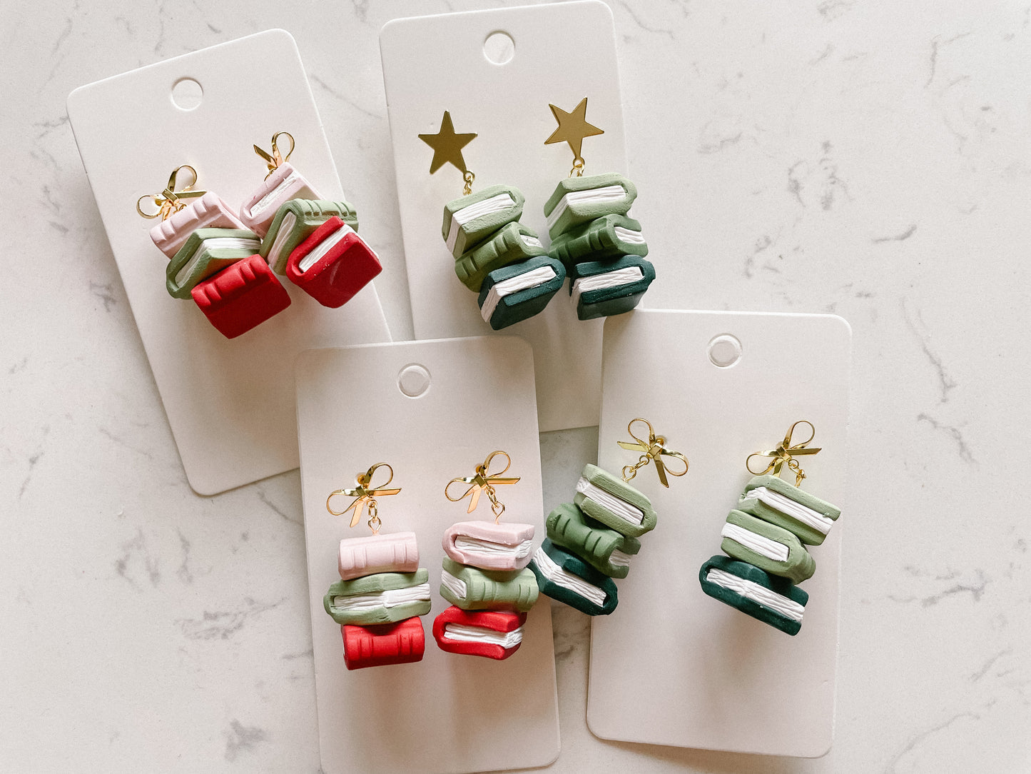 Polymer Clay Christmas Book Stack Earrings for Book Lovers | Readers | Green