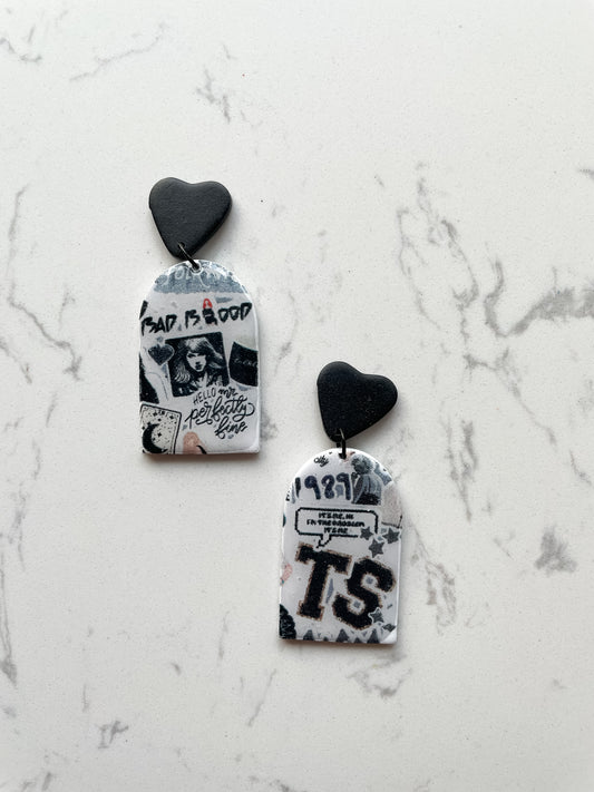 Taylor Swift Black and White Collage Earrings