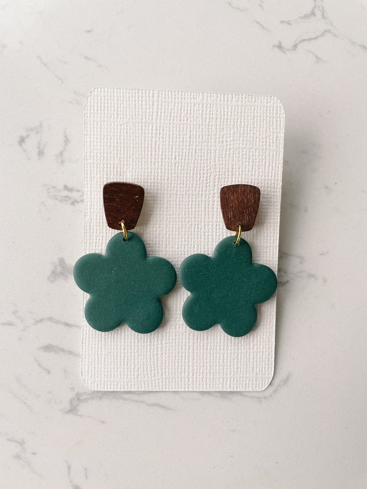 Bold Retro Flower Handmade Polymer Clay Earrings With Wood Accent