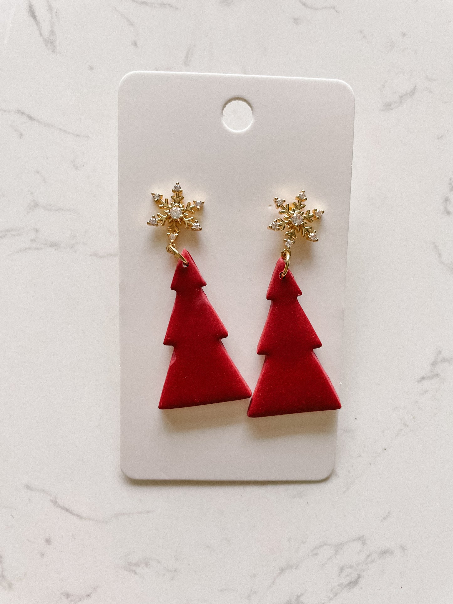 Christmas Tree Clay Earrings with Snowflake