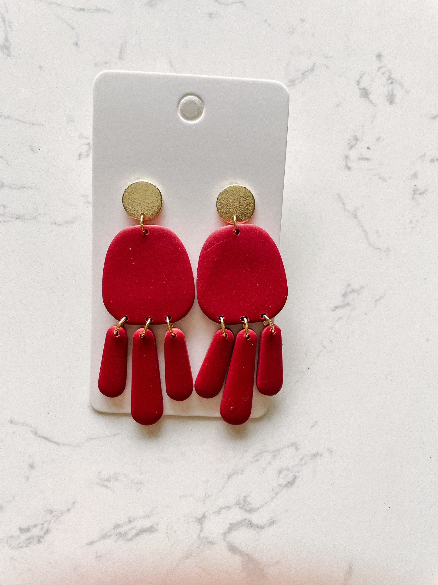 Simple Red Dangle Polymer Clay Earring