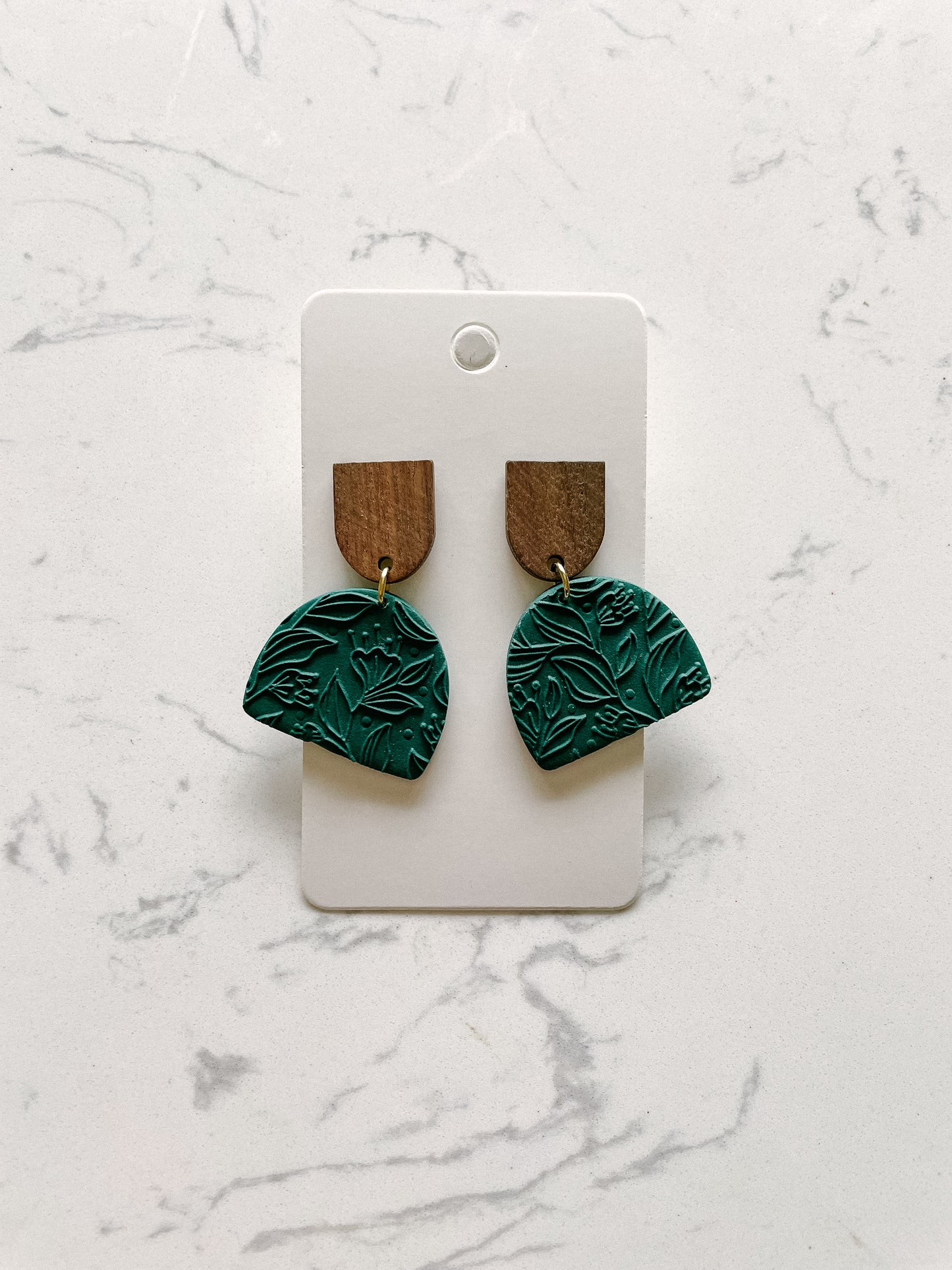 Green Polymer Clay Earrings With Floral Detail