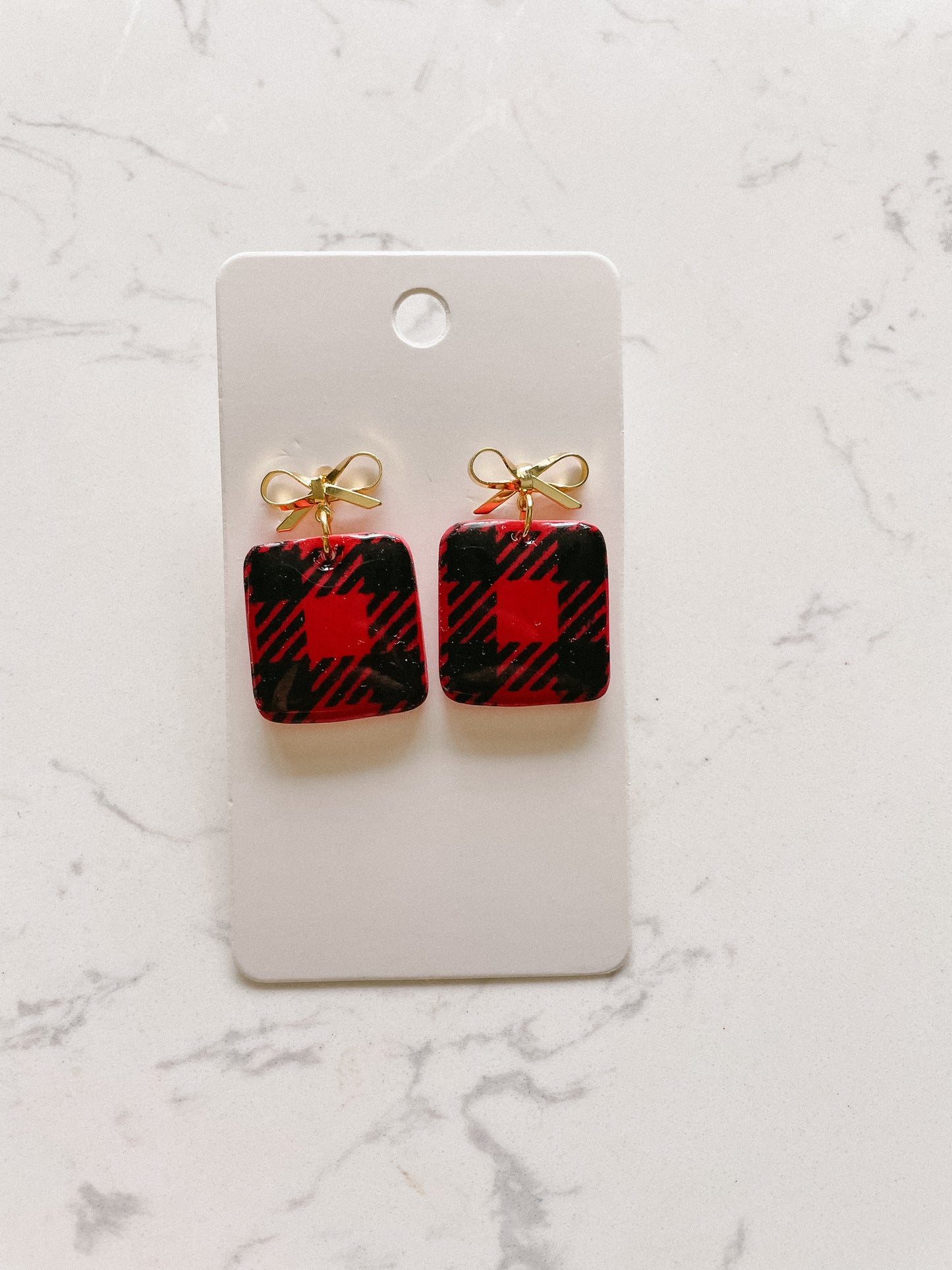 Buffalo Plaid Present Clay Earrings