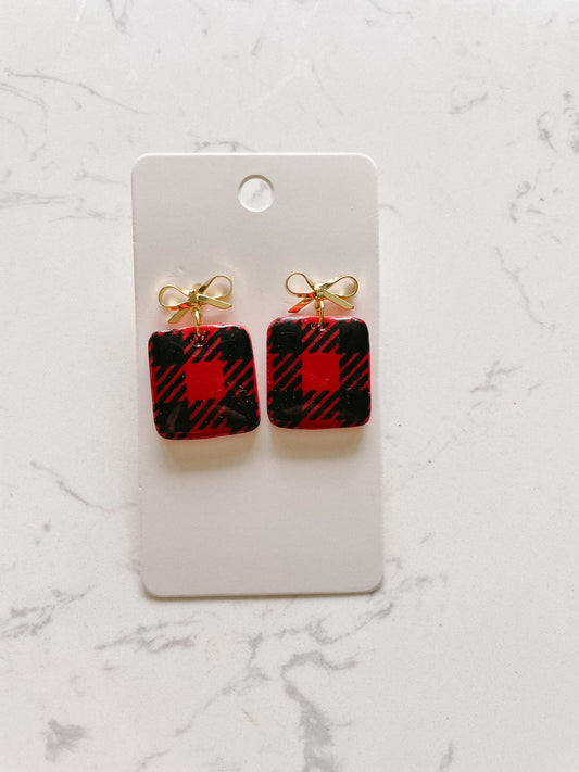 Buffalo Plaid Present Clay Earrings