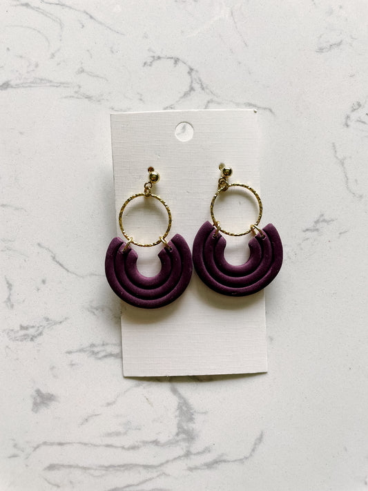 Purple Neutral Polymer Clay Earring with Half Circle Detail