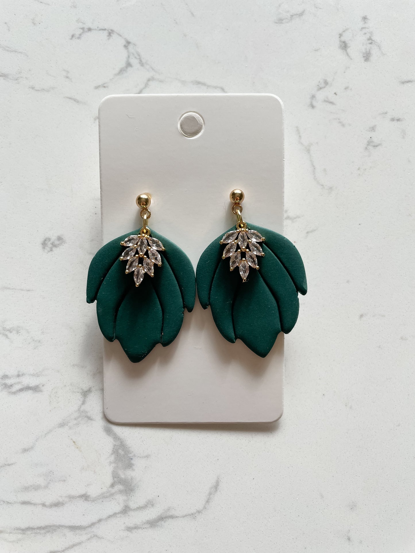 Dark Green Leaf Polymer Clay Earrings