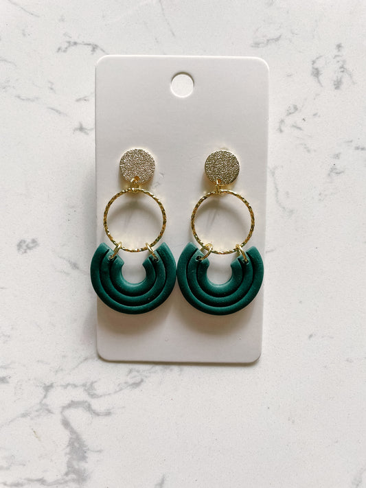 Green Neutral With Gold Detail Polymer Clay Earring