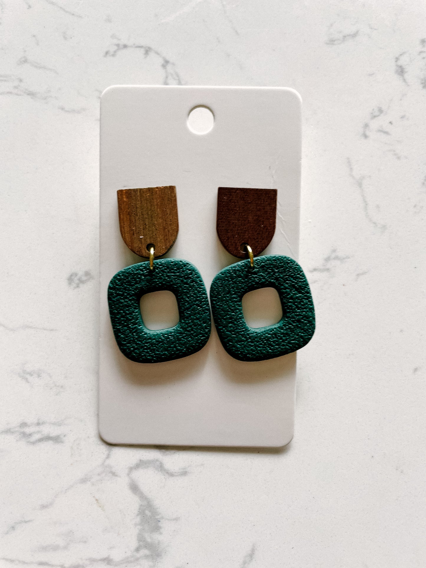 Dark Green Square Neutral Clay Earrings