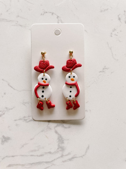 Christmas Western Snowman With Boots Clay Earrings