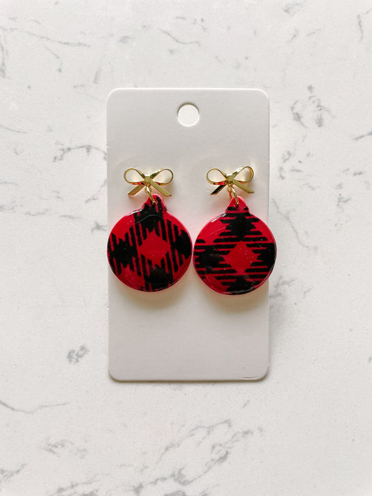 Buffalo Plaid Ornament Clay Earrings