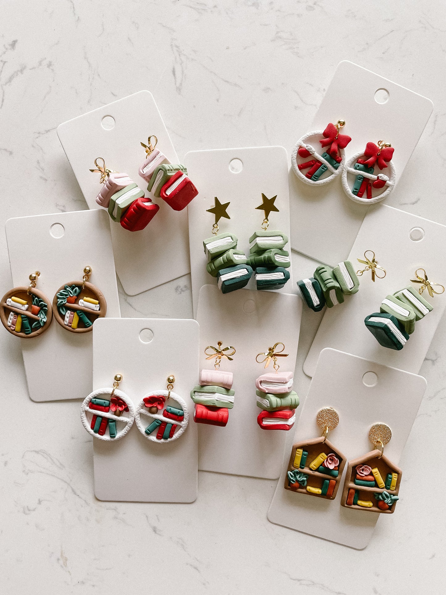 Polymer Clay Christmas Book Stack Earrings for Book Lovers | Readers | Bookshelf