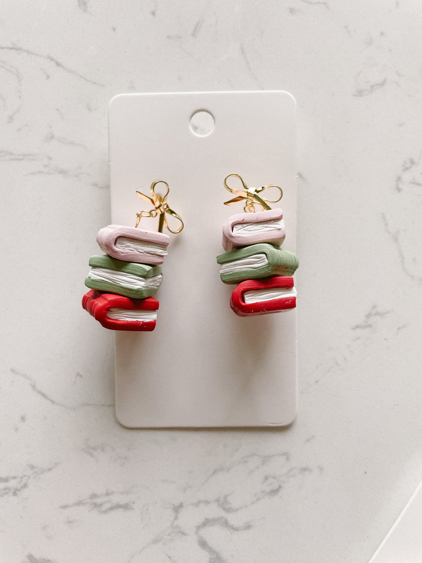 Polymer Clay Christmas Book Stack Earrings for Book Lovers | Readers | Bookshelf