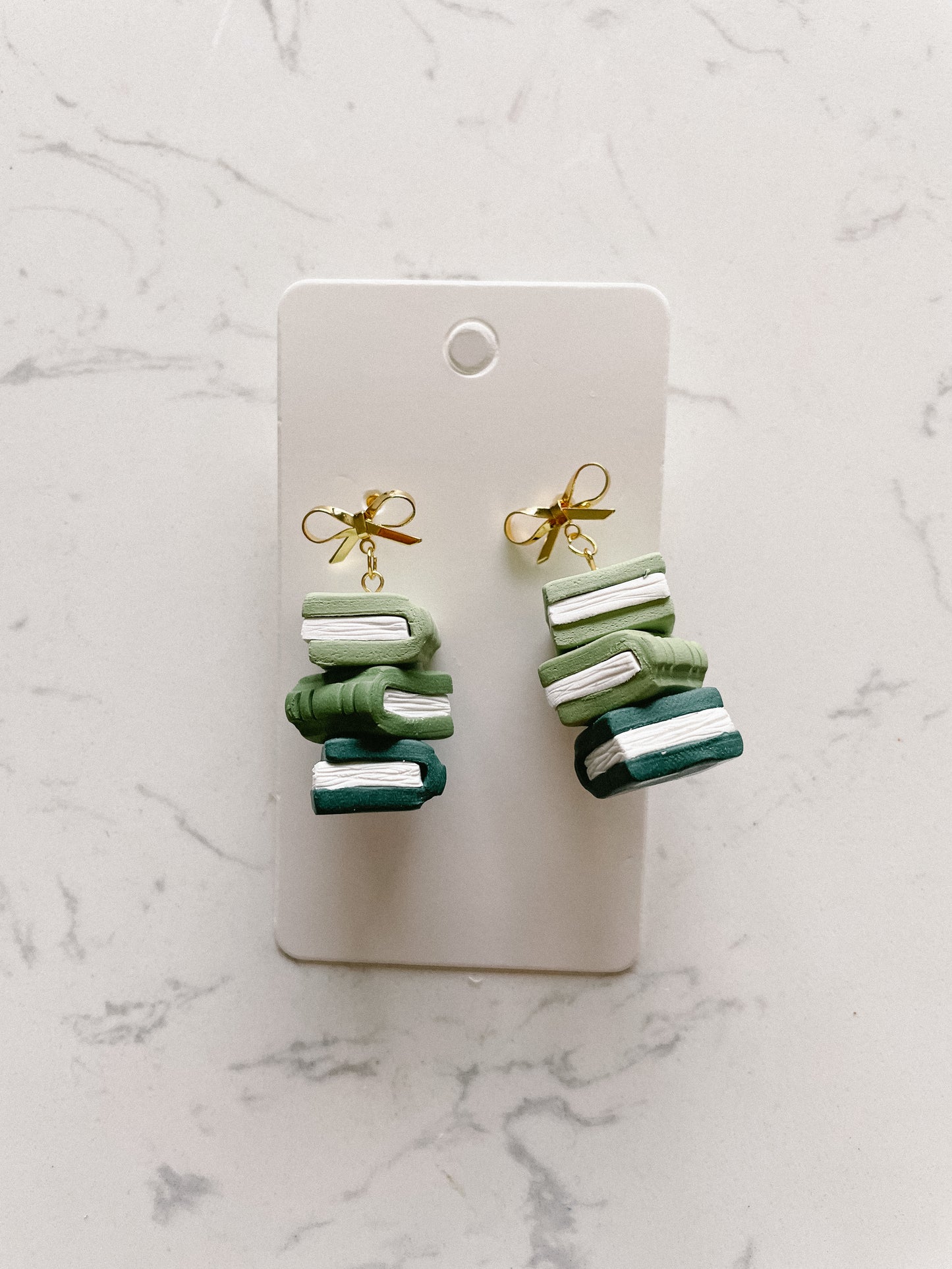 Polymer Clay Christmas Book Stack Earrings for Book Lovers | Readers | Green