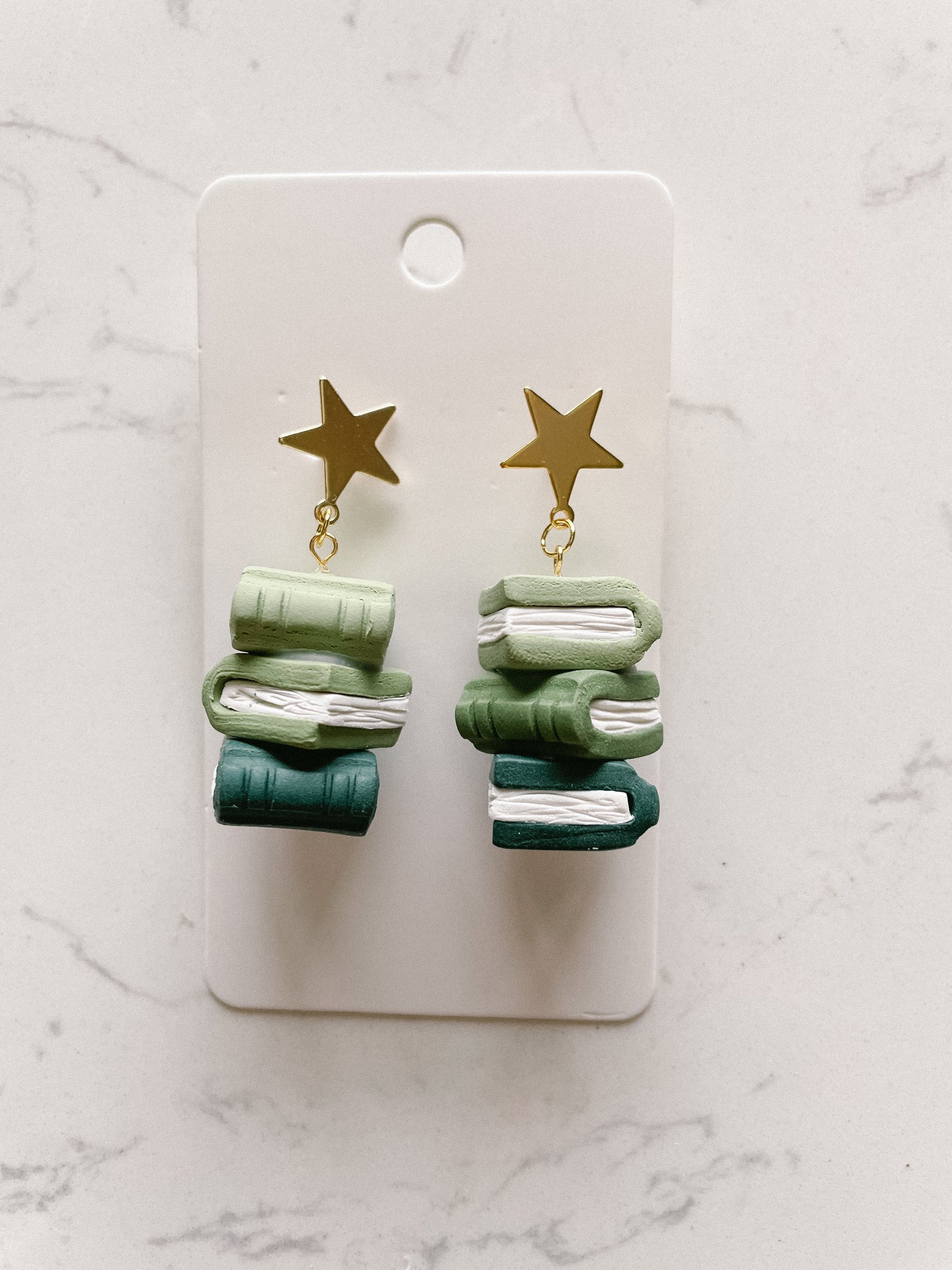 Polymer Clay Christmas Book Stack Earrings for Book Lovers | Readers | Green