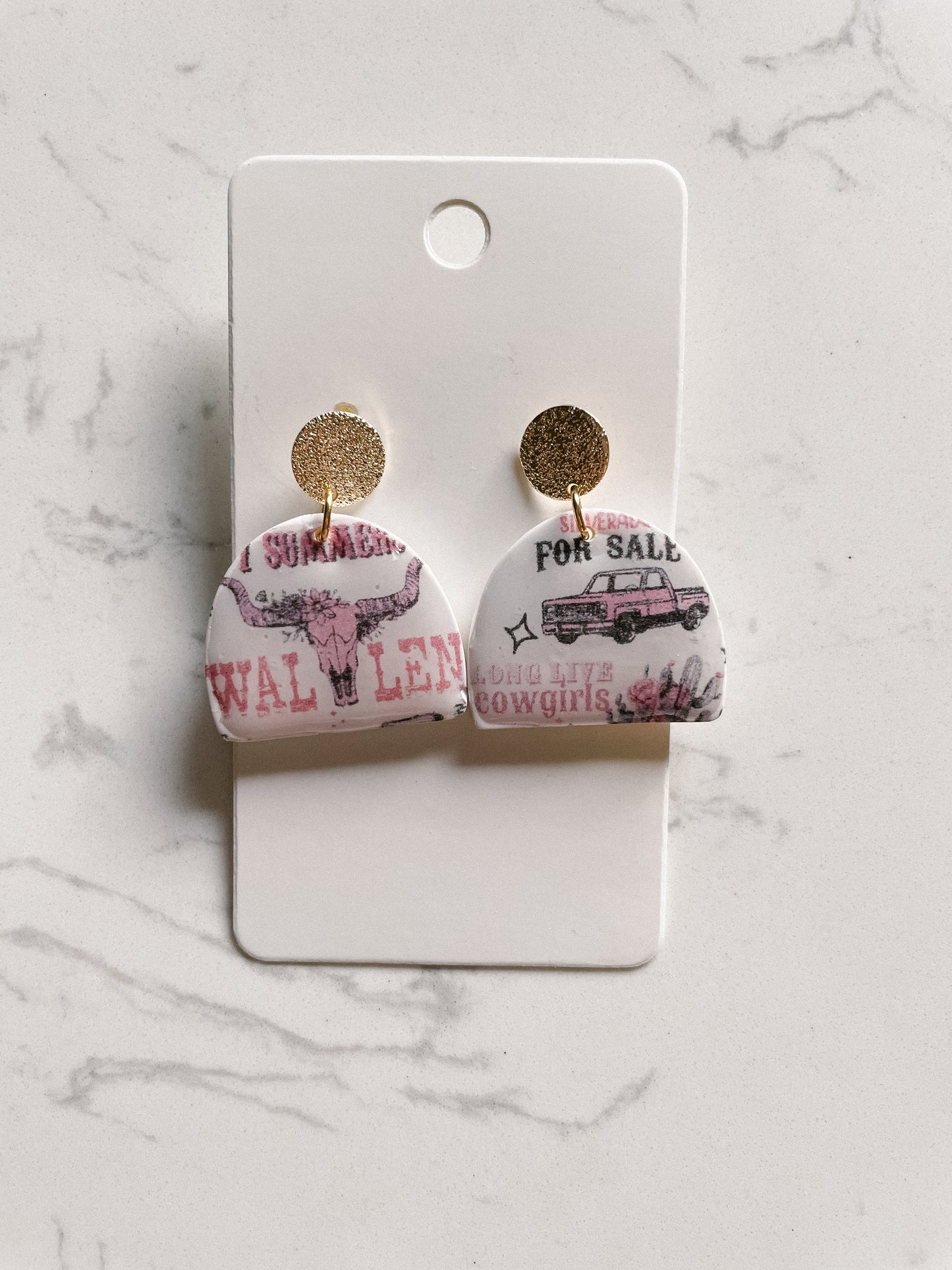 Morgan Wallen Clay Earrings Long Live Cowgirls Print