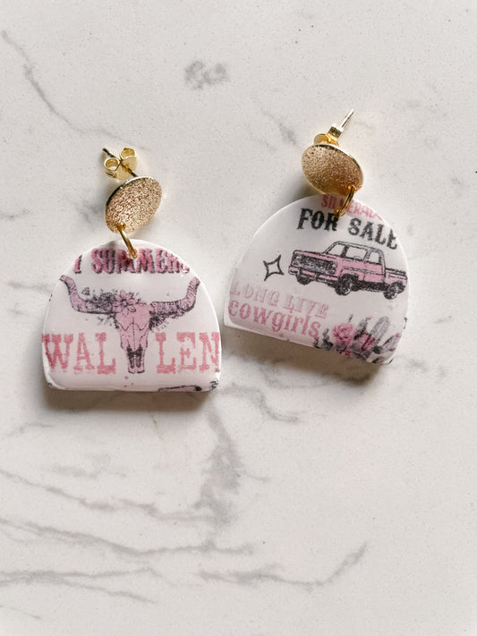 Morgan Wallen Clay Earrings Long Live Cowgirls Print