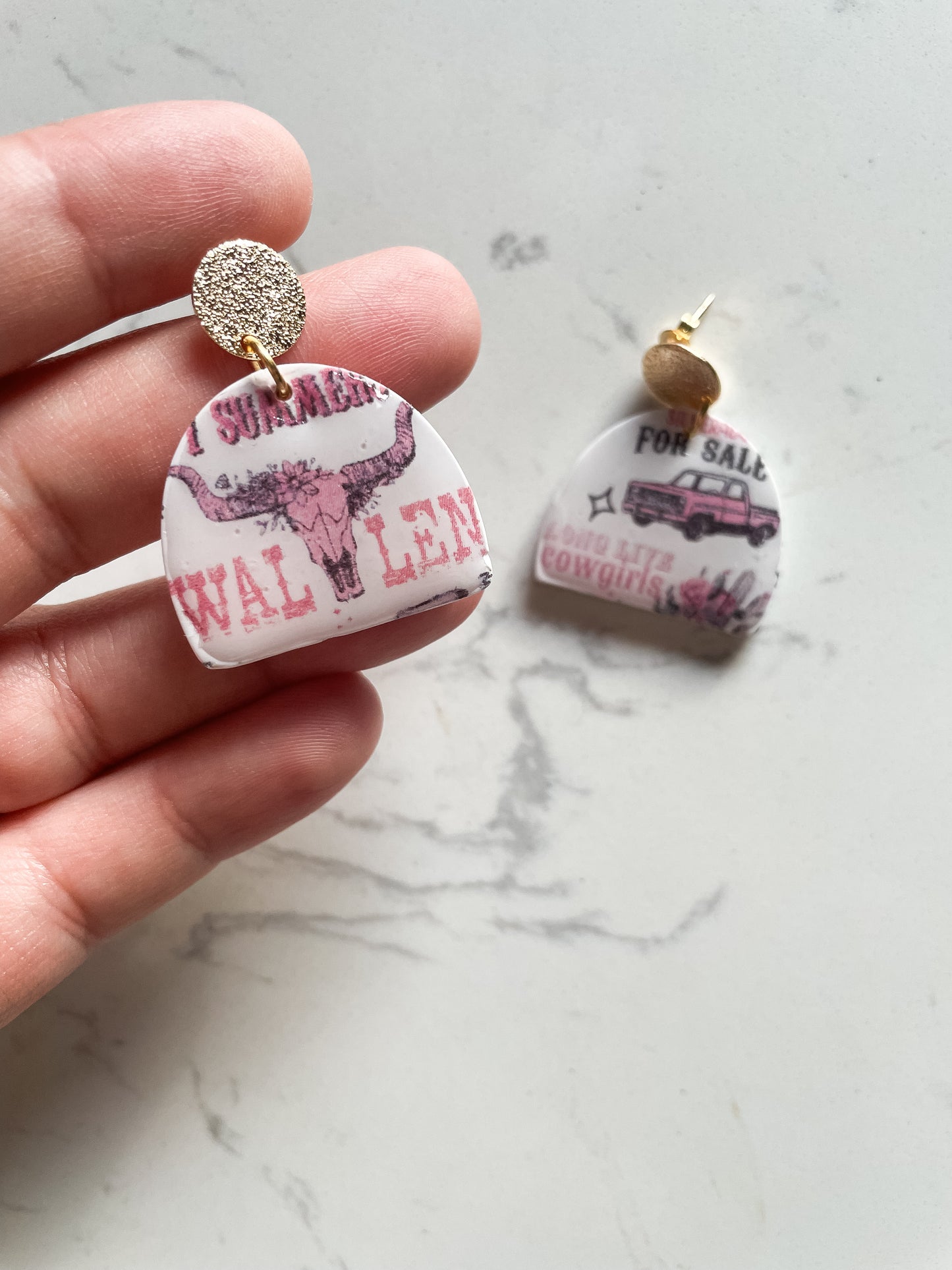 Morgan Wallen Clay Earrings Long Live Cowgirls Print