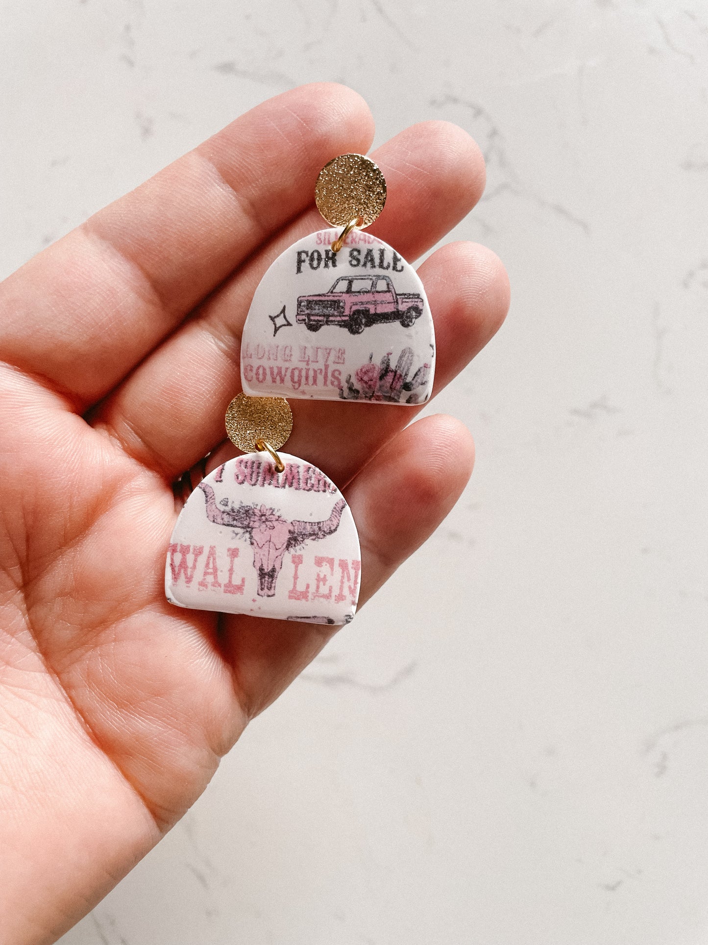 Morgan Wallen Clay Earrings Long Live Cowgirls Print